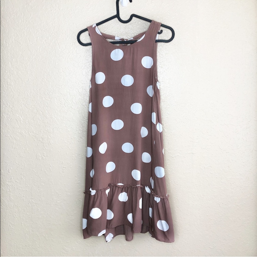 LOFT Brown & White Polka Dot Ruffle Hem Dress